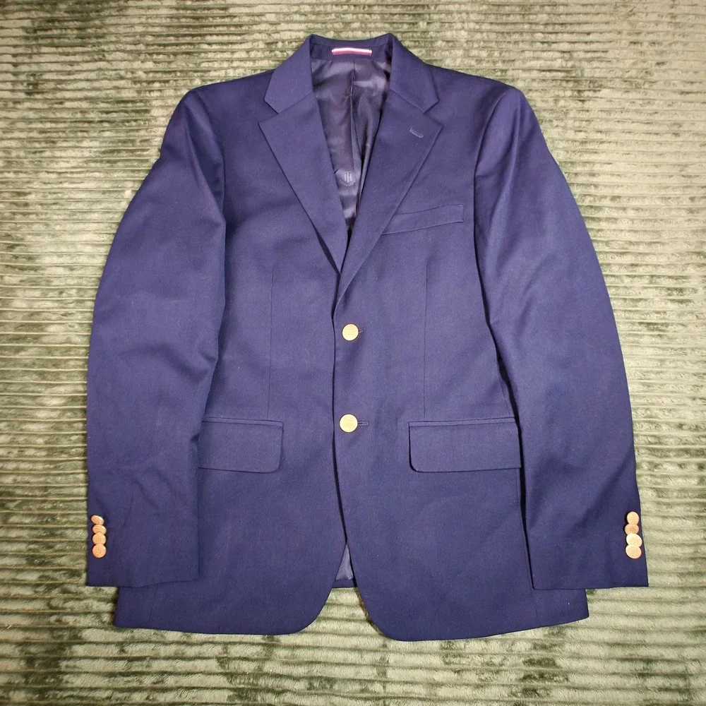 Tommy Hilfiger Mens Navy Blue Gold Button Blazer Sportcoat Ivy Preppy Jacket 36S